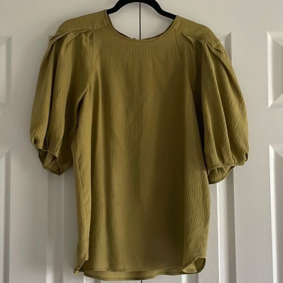 Calypso St Barth Women’s Olive Green Puffy Sleeve Blouse - Picture 1 of 6